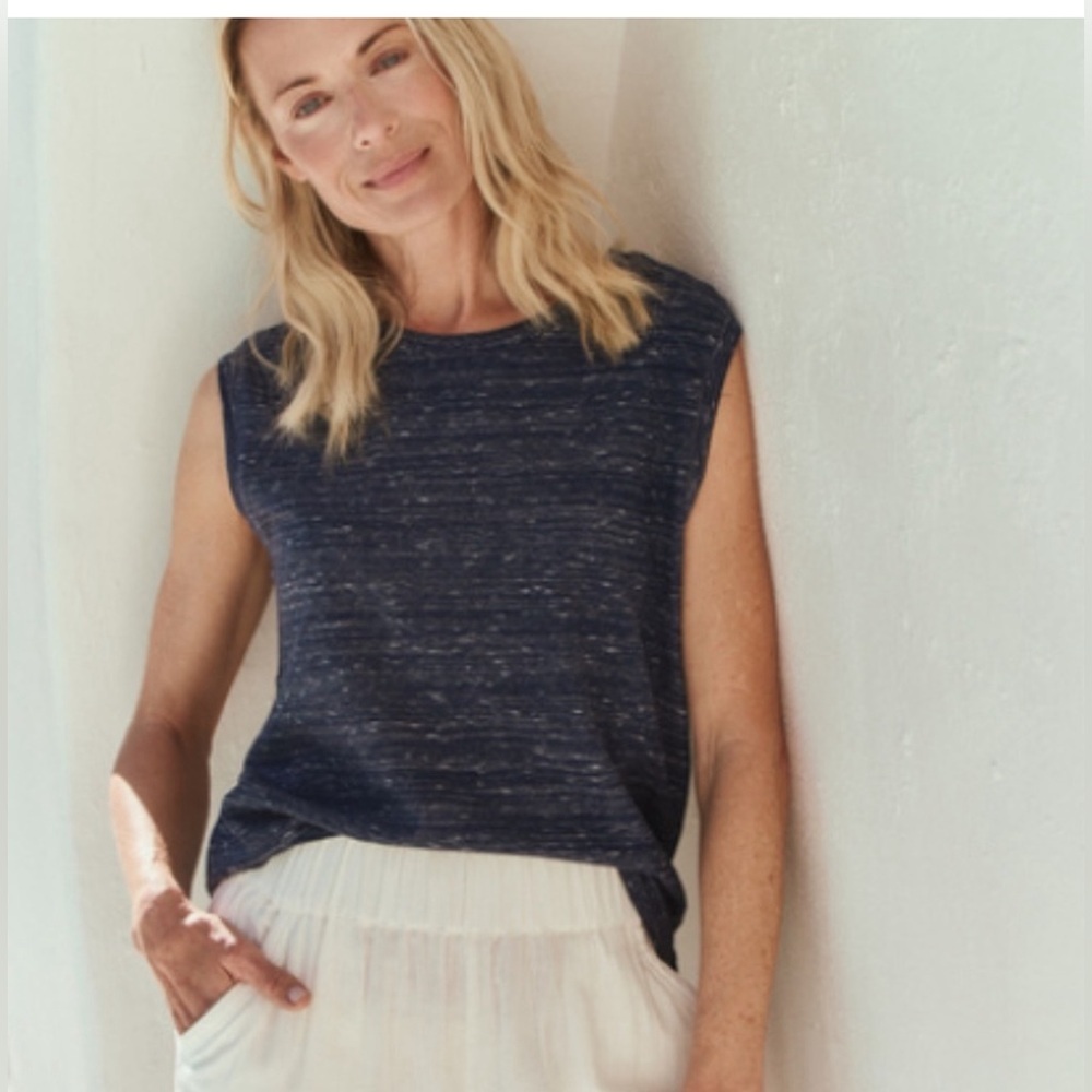 Pact Navy Speckled Cap-Sleeve Tank